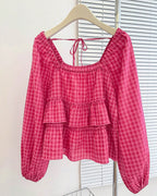 Full Sleeve Tiered Flare Top in Hot Pink