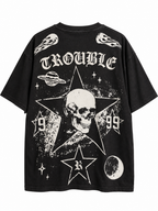 Trouble Graphic Drop Shoulder Boxy Tee – Washed Black