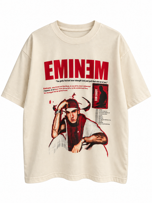 Eminem Graphic Drop shoulder boxy Tee – Beige