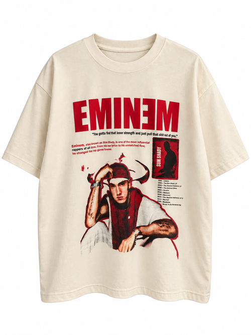 Eminem Graphic Drop shoulder boxy Tee – Beige